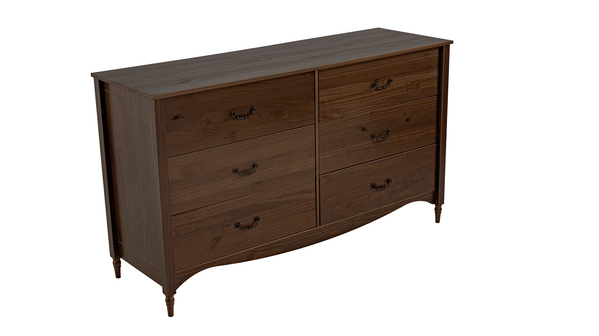 Brixton Solid Wood 6 Drawers Dresser Walnut - for Adults and Teens