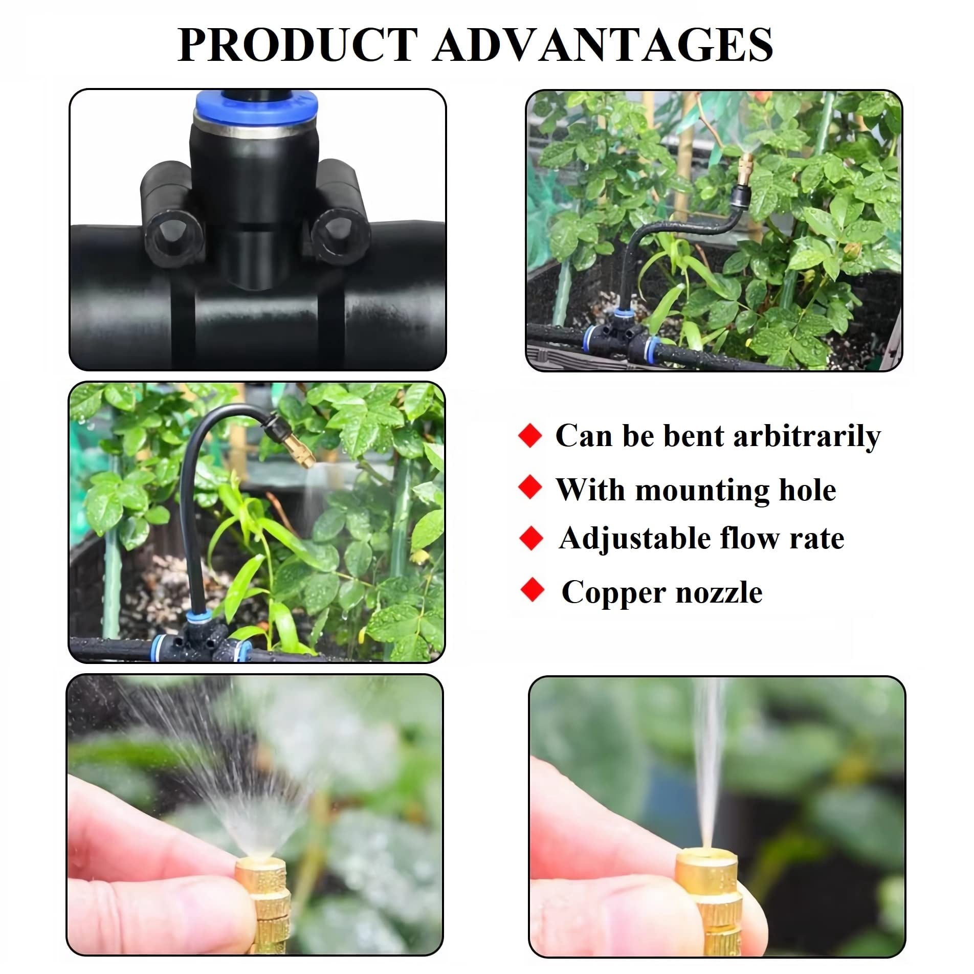 100ft Drip Irrigation Kit  Automatic Garden Watering System With Tool-free Quick Connectors 360° Bending Droppers & Copper Misting Nozzles For Greenhouse Patio Lawn Vegetable Garden. (30m)