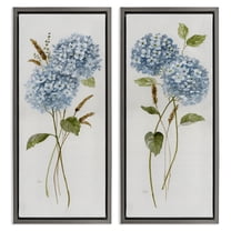 Stupell Industries Blue Hydrangea Long Stems Botanical & Floral Painting Gray Floater Framed Canvas Art Print Wall Art, 11 x 25, Set of 2