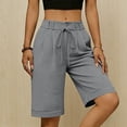thumbnail image 6 of Women's High Waist Bermuda Shorts, Pleated Front Drawstring Casual Long Shorts with Pockets, Comfortable and Versatile for Work, Travel and Summer Wear Gray XL, 6 of 6