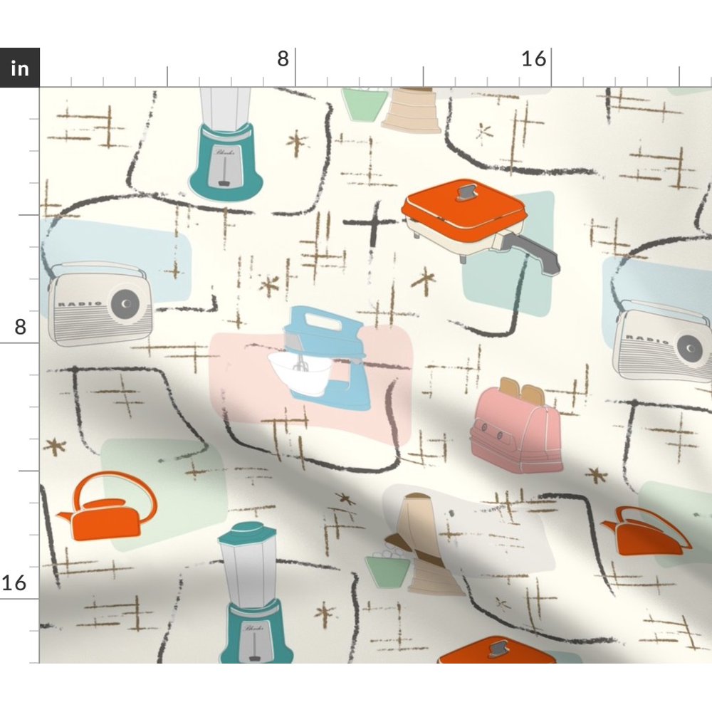 Mid Century Modern Retro Kitchen Upholstery Fabric Printed by
