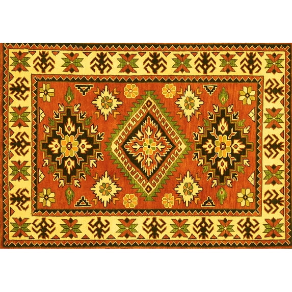 Ahgly Company Machine Washable Indoor Rectangle Geometric Yellow Traditional Area Rugs, 2' x 3'