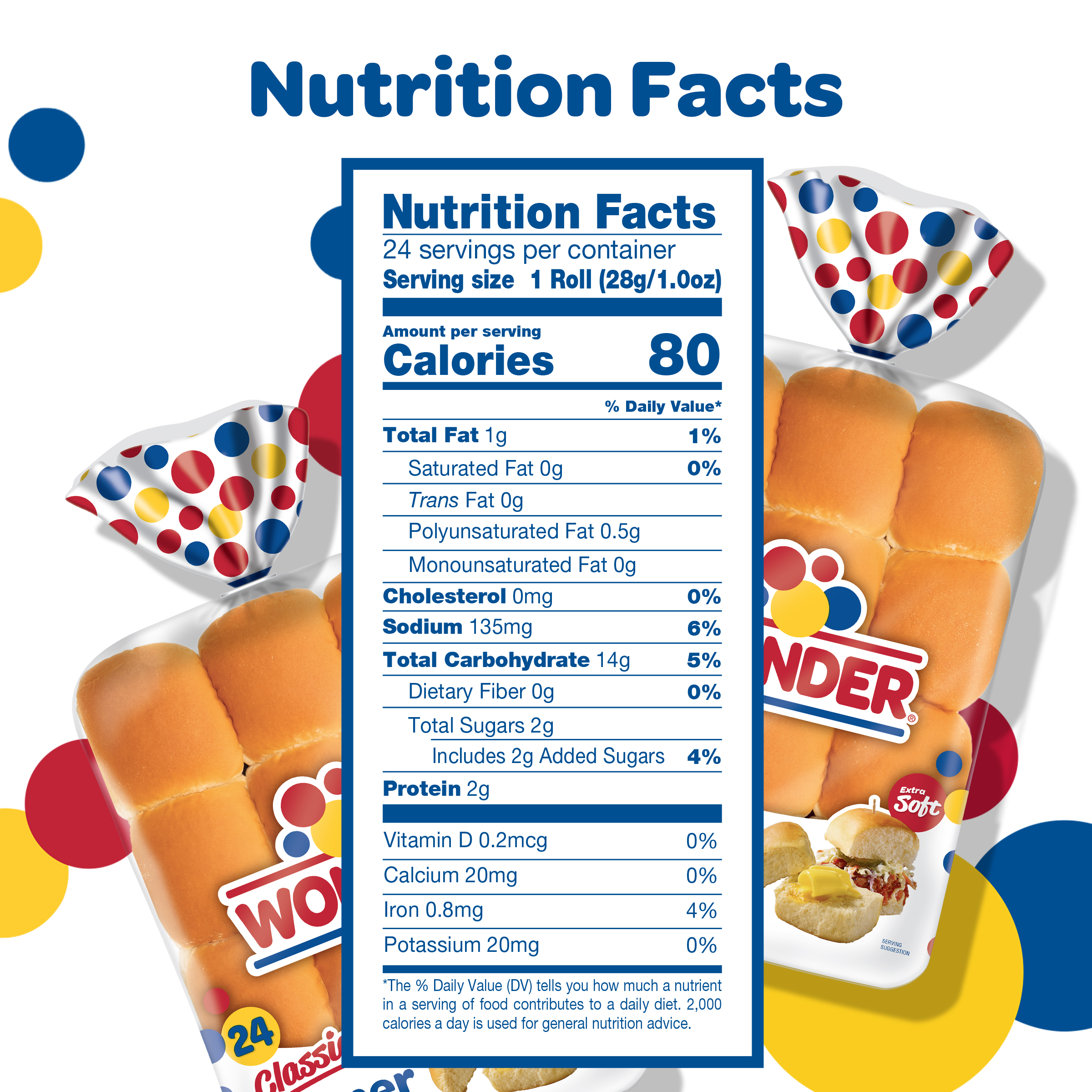 Wonder Bread Dinner Rolls, Soft White Bread Rolls, 24 Count, Shelf