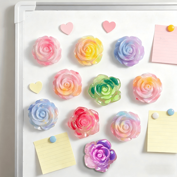 CasaVibe 10Pcs Resin Rose Fridge Magnets, Strong Magnets for Refrigerator