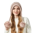 thumbnail image 5 of Women Winter Sherpa Beanie Hats Knit Ear Flaps Peruvian Cover Ears Fleece Lined Fluffy Ski Snow Hat 3 Pompoms, 5 of 5
