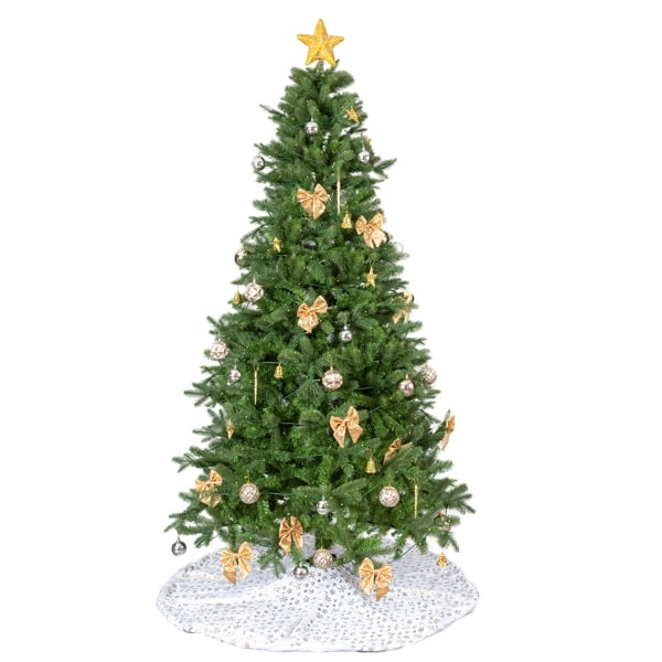 Alvantor 7.5 ft Green Artificial Christmas Tree, 950 PE and PVC Tips, 400 Warm White LEDs with Remote, Gold Ornaments and Tree Skirt