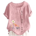 thumbnail image 1 of Tops de Manga Corta de Verano para las Mujeres Cuello Redondo Impreso Botón Superior Camiseta de Imitación Rack, Blusa de Moda Casual para el Uso Diario, 1 of 2