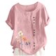 thumbnail image 1 of Tops de Manga Corta de Verano para las Mujeres Cuello Redondo Impreso Botón Superior Camiseta de Imitación Rack, Blusa de Moda Casual para el Uso Diario, 1 of 2