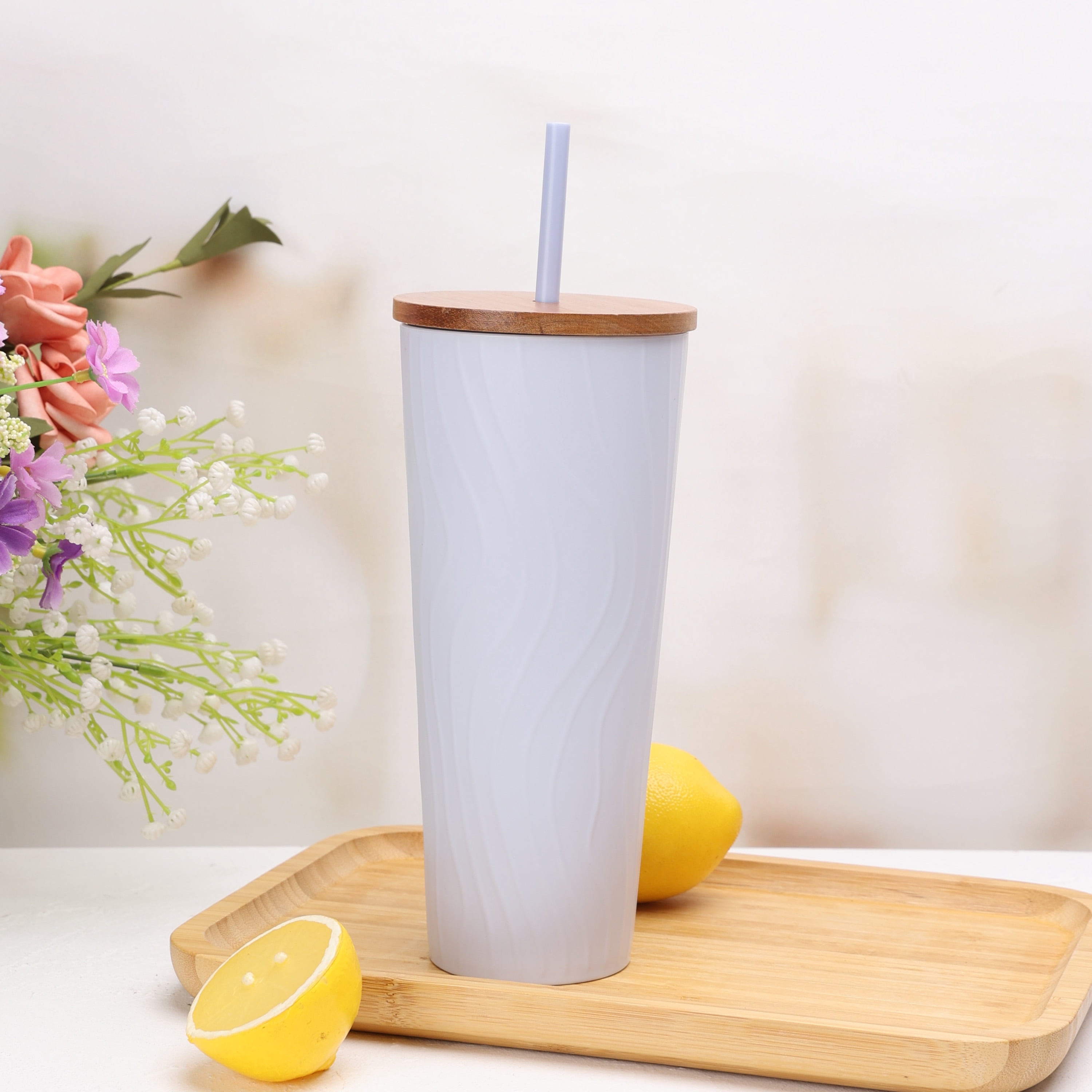 Mainstays Blue Swirl Textured Recycled PET Tumbler with Lid and Straw