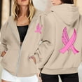 thumbnail image 2 of Hoodie Women Longline Hoodie Boho Festival Style Women's Zip Up Hoodie Pullover Cancer Awareness Month Long Sleeve Pocket Drawstring Casual Sweatshirt For Everyday Wear, 2 of 6