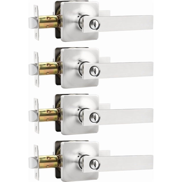 Poignées de Porte en Nickel Satiné, Levier d'Intimité Intérieur, Boutons de Porte en Nickel avec Verrou, Leviers de Porte, Poignée pour Chambre et Salle de Bain, Réversible