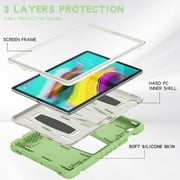 Shockproof Case for Samsung Galaxy Tab S7 FE 5G SM-T730/Galaxy Tab S7+ Plus SM-T970 12.4, Kids Friendly Heavy Duty Rugged Hybrid Protective Tablet Cover with Kickstand, Matcha Green