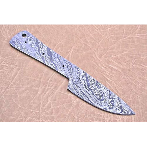 Damascus Steel Blank Blade 8.25 inches Long Hand Forged Skinning Knife with 3 Pin Hole & an Inserting Hole Space 4 inches Cutting Edge