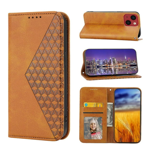 Funda de piel sintética estilo empresarial para iPhone 14 Plus con tarjetero Lenyard