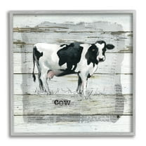 Stupell Industries Country Dairy Cow over Rustic Pattern Book Collage Animals & Insects Painting Gray Framed Art Print Wall Art, 12 x 12