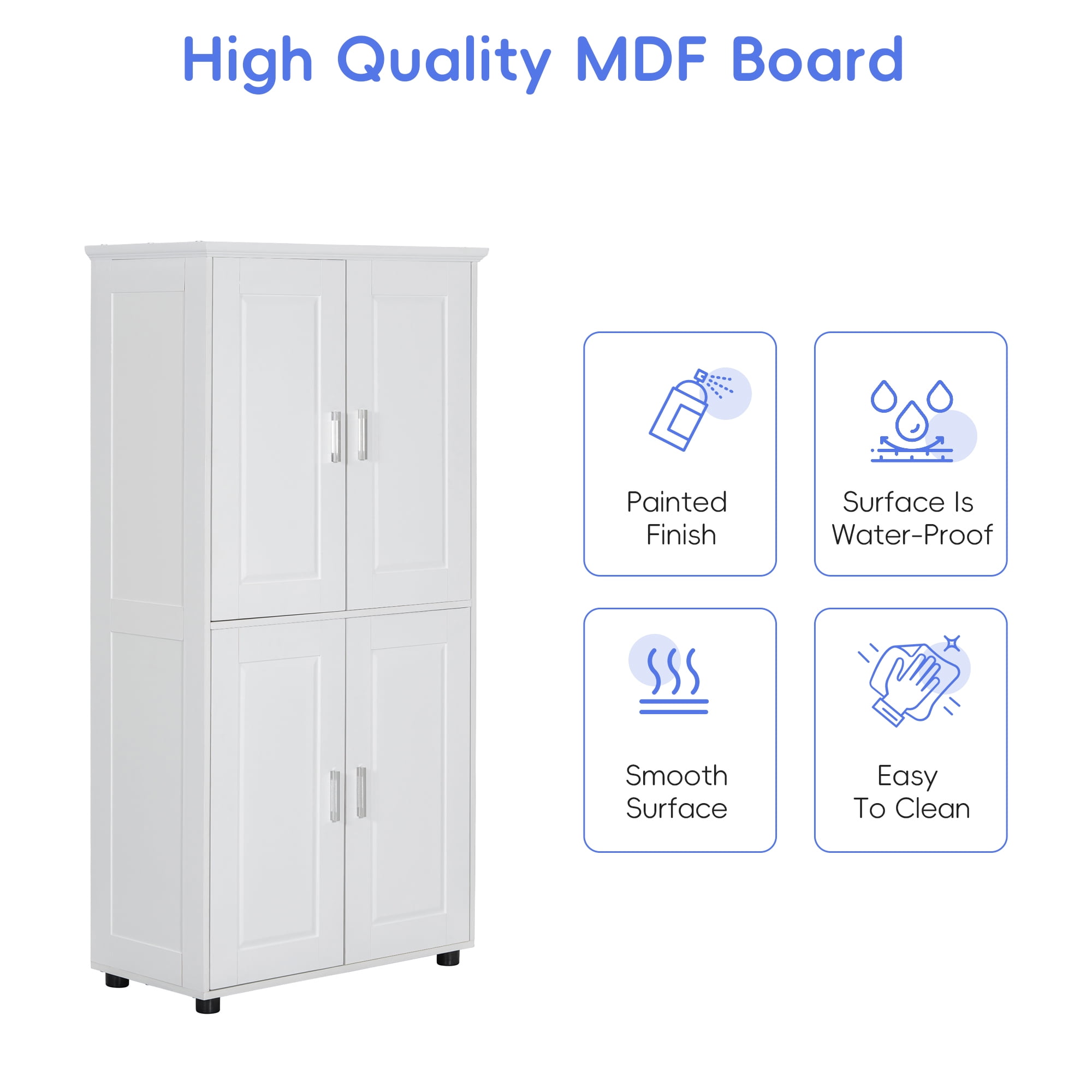 UBesGoo Bathroom Storage Cabinets 4 Doors with Hidden Storage Drawers for Bathroom, Living Room, White