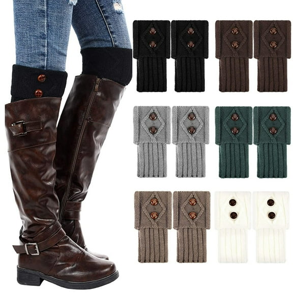 Women Winter Boot Cuffs Socks Cable Kintted Boot Cuffs Socks Short Knitted Leg Warmers Button Boot