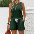 thumbnail image 2 of WTOBBY Women's Summer Casual Two Piece Set Solid Color Vest Sleeveless Top and Shorts Outfit Simple and Stylish for Everyday Summer Fashion ,Dark Green M, 2 of 6