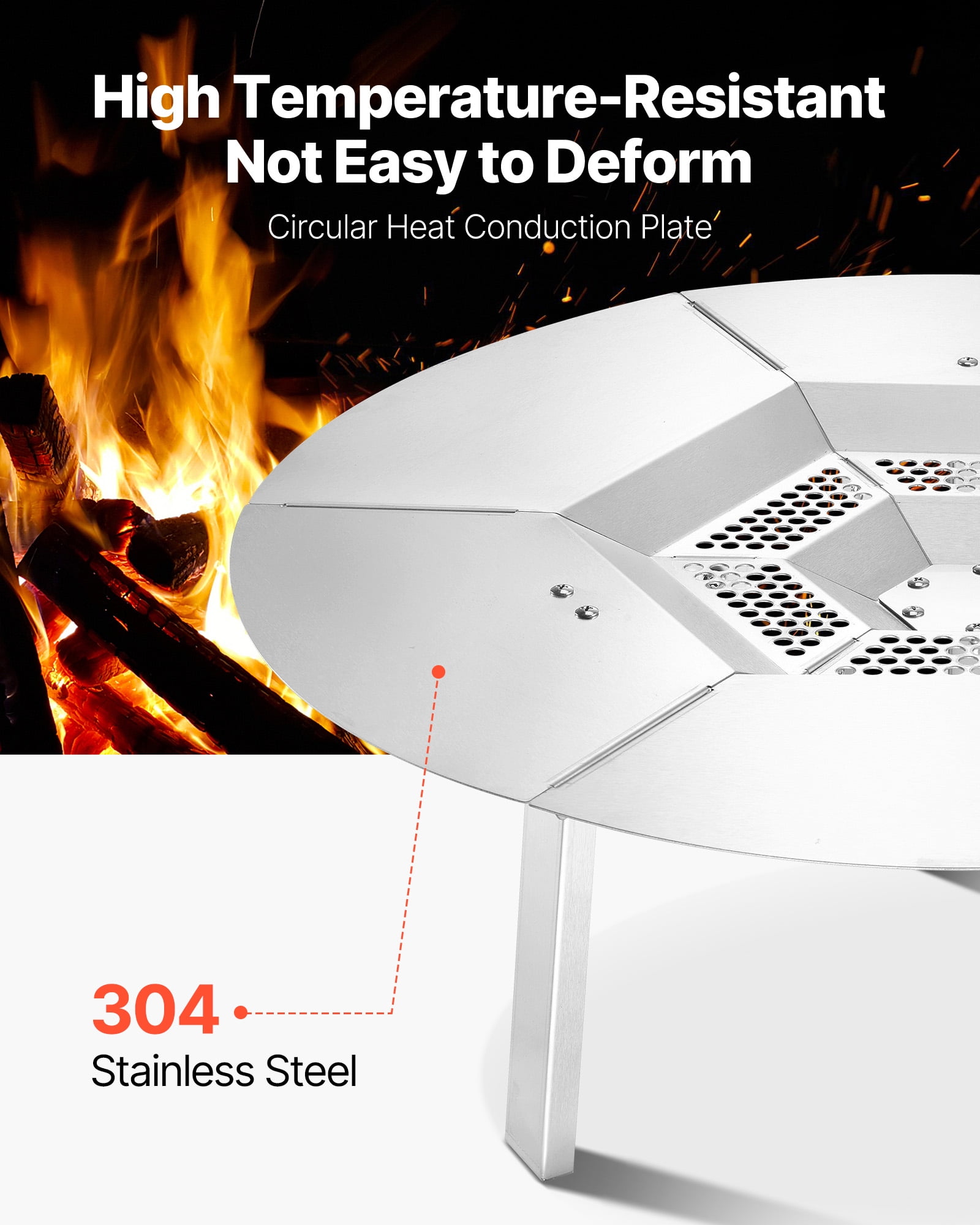 VEVOR Fire Pit Heat Deflector for Solo Stove Yukon, 25 inch Bonfire Round for Wood Burning Fire Pit, 304 Stainless Steel Heat Diffuser, Detachable Burner Cover Camping Accessories