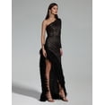 thumbnail image 2 of Vestido BELLA BARNETT de malla negra en un hombro con flecos de lentejuelas, 2 of 3