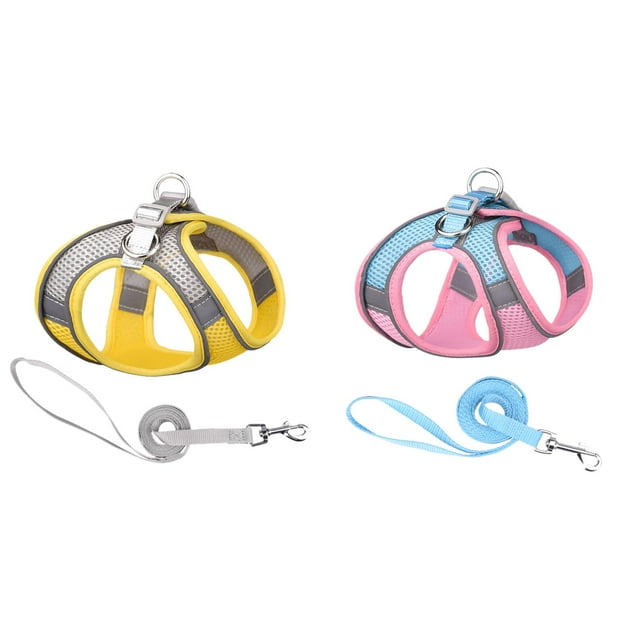(2-Pack) Rinsvye Soft Mesh Dog Harness Belly Bands for Dogs with Clip and Leash Set for Walking Summer Step in Vest Harness Reflective Bands Adjustable No Pull Pet Supplies for Small Dogs and House