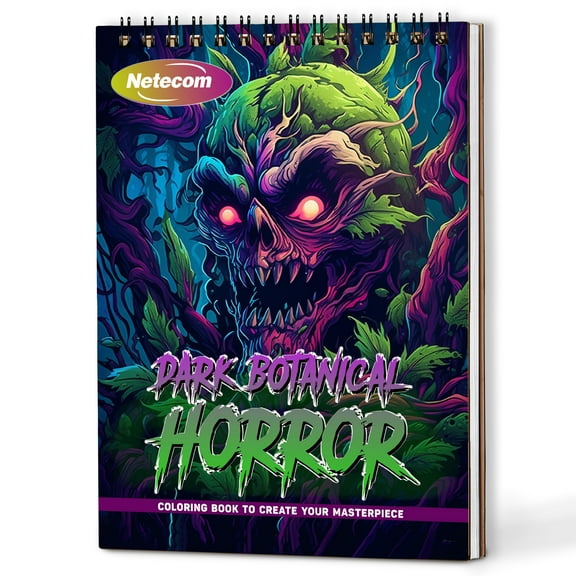 Netecom Dark Botanical Horror Coloring Book Spiral Bound For Adults, A5 Wooden Cover, 30 Chilling Coloring Pages of Malevolent Greenery and Dangerous Botanicals for Stress Relief and Relaxation