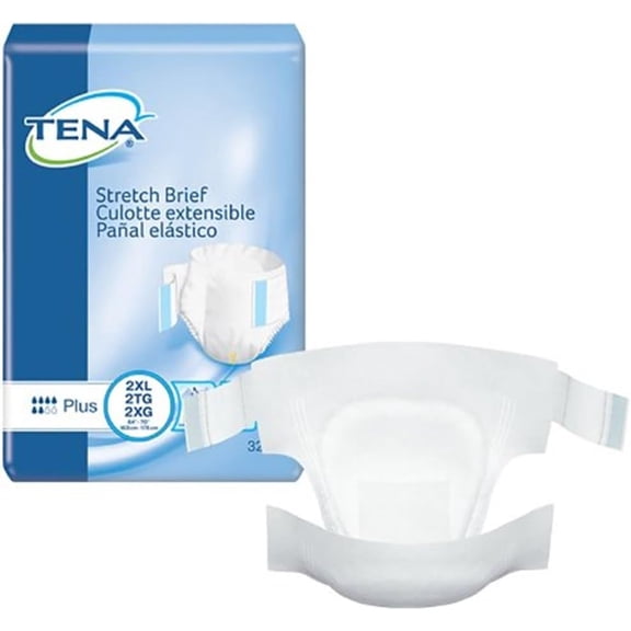 Tena Stretch Plus Adult Brief Tab Closure 2X-Large Disposable Moderate Absorbency, 61090 - Case of 64
