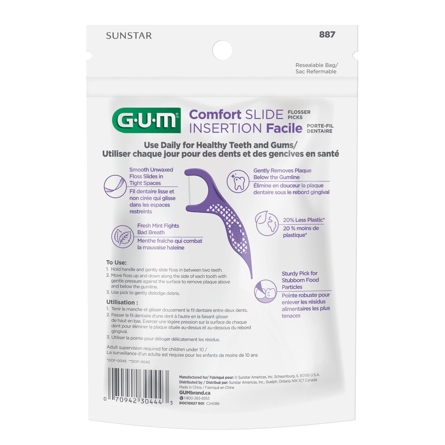 GUM® Comfort Slide Flosser, Silky Floss for Tight Spaces, Fresh Mint Flavour, 90 Count