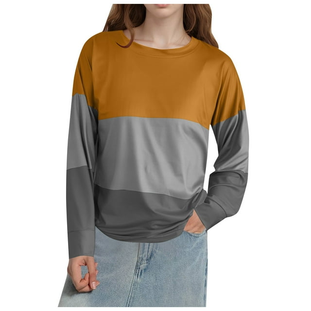 TSADFHJI Hauts Mignons pour Filles 14-16 Chandail en Molleton Décontracté pour Femmes Col Rond Manches Longues Amples Chandail Basique Surdimensionné Chandails à Capuchon TTG Jaune
