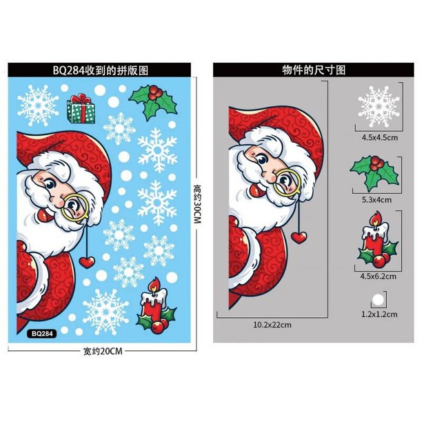 Pegatinas de ventana de copo de nieve de Navidad, Feliz Navidad, Papá Noel, muñeco de nieve, alce, puerta electrostática, pegatina de pared de vidrio, decoración del hogar