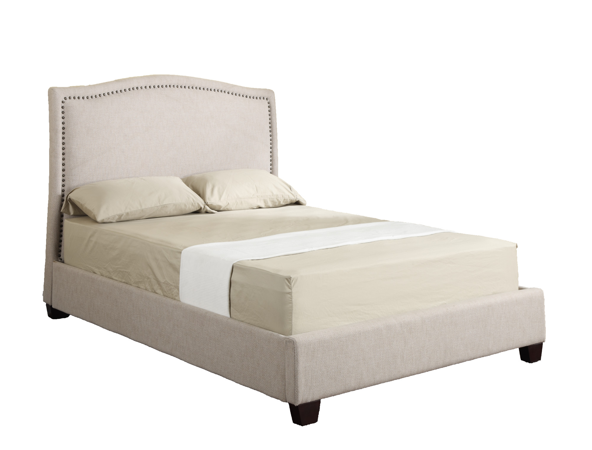Emerald Home Abigail Beige Upholstered Bed with Nailhead Trim, Queen