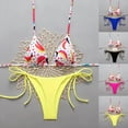 thumbnail image 2 of Qingpeng Women's 2 Piece Halter Thong Bikini Printed Tie Bottom Triangle Bikini Swimsuits, 2 of 5