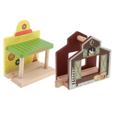 Tachiuwa 2pcs Wooden Railway Train Set Building Accessories for Kids Gift
