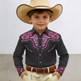 thumbnail image 2 of Huowey Boys Western Cowboy Shirts Floral Print Embroidery Button Down Long Sleeve Casual Regular Fit Elegant Fashionable Cozy Carnival Tshirt Clothes Casual Cute Basic Tees,Black5,6-7 Years, 2 of 4