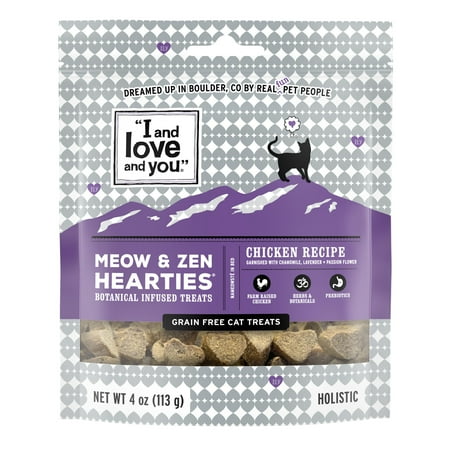 UPC: 0818336013348 | I and love and you  Meow and Zen Hearties Cat Treats  Chicken  Calming  4oz Bag
