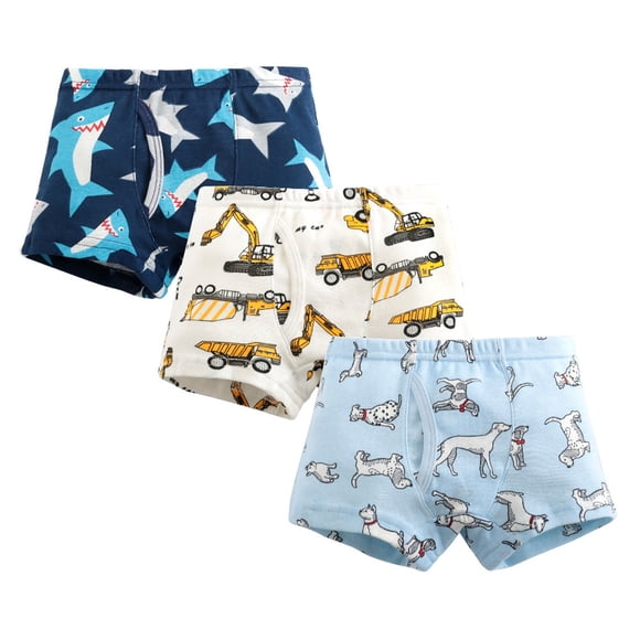 Boys Underwear Trunks Set for Kids 3-Pack Comfortable Breathable Briefs with Cute Prints and Durable Elastic Waistband 3PCS