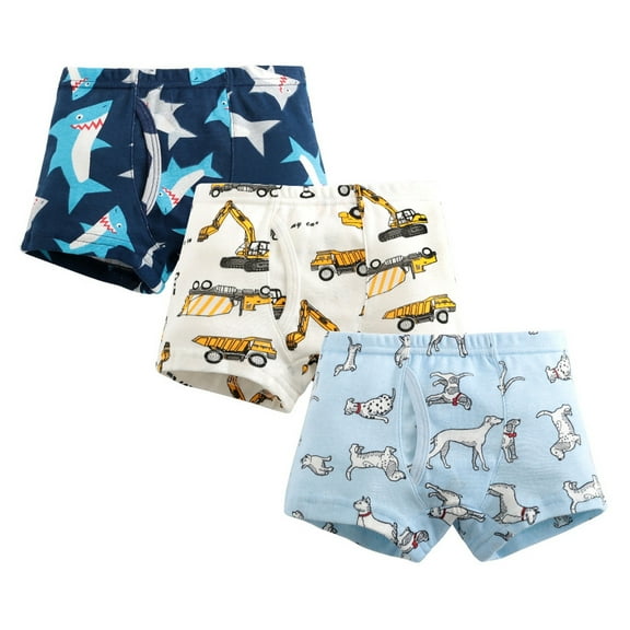 Coerni Boys Cotton Sha𝐫k Dog Truck Bo𝐱er Briefs Kid Toddler Pack Of 3 Elastic Waist Comfy Underwear Soft Comfy Trunks