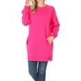 thumbnail image 4 of A2Y Women's Oversized Crew Neck Loose Fit Longline Front Slits Pockets Sweatshirts Hot Pink S, 4 of 5