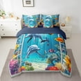 thumbnail image 2 of Dolphin 7 Piece Comforter Set Full Bed in a Bag Nautical Sea Animal Bedding Sets,Blue Ocean Sheet Set with Comforter Tropical Coastal Bed Set,Underwater World Hawaii Beach Decor, 2 of 5