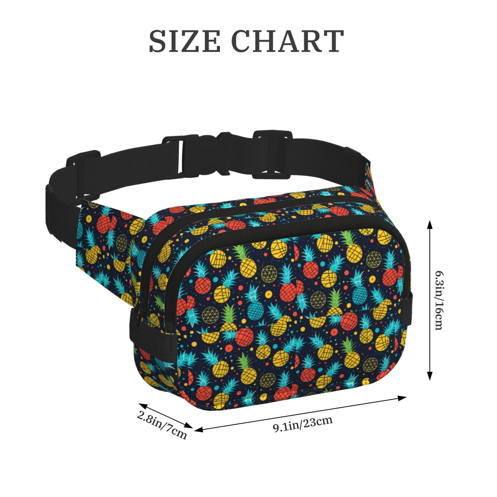 Picia Colorful Pineapple Print Square Double-Layer Waist Bag Mini Adjustable Waist Belt Bag Exercise Running Travel Hiking