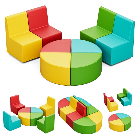 UMOMO MX-00 8 PCS Kids Sofa Set, Daycares Chairs for Toddlers Activities, Colorful Modular Flexible Seating Set for Home Preschool Playroom