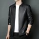 thumbnail image 4 of Chaqueta de cuero genuino para hombre, con cuello alto, de lujo, para otoño e invierno, además de abrigo sencillo y cálido de terciopelo, 4 of 5