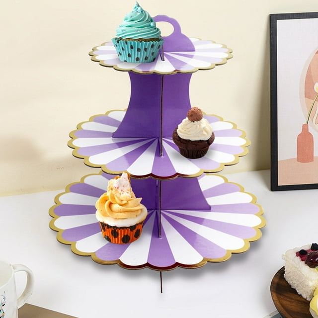 Amzcrzy Cake Rack Three Tier Paper Foil Cake Stand Children Adult Birthday Party Event Anniversary Celebration Cake Stand Birthday Decorations Home Decor Camping Essentials Halloween Decor