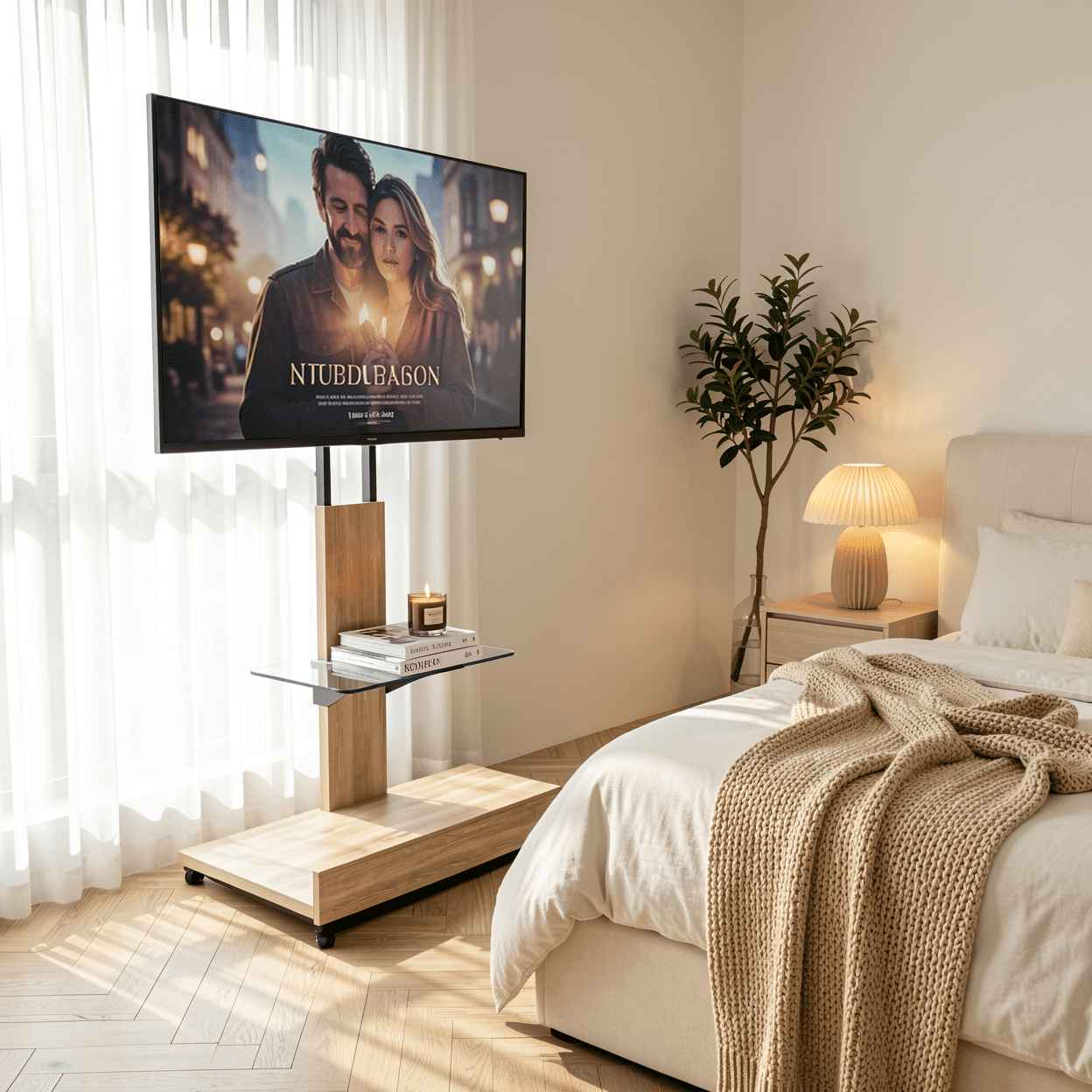 Homy Casa Mobile TV Stand for 32-75 Inch TVs with Wheels, Swivel Adjustable Height Storage Shelf and Drawer