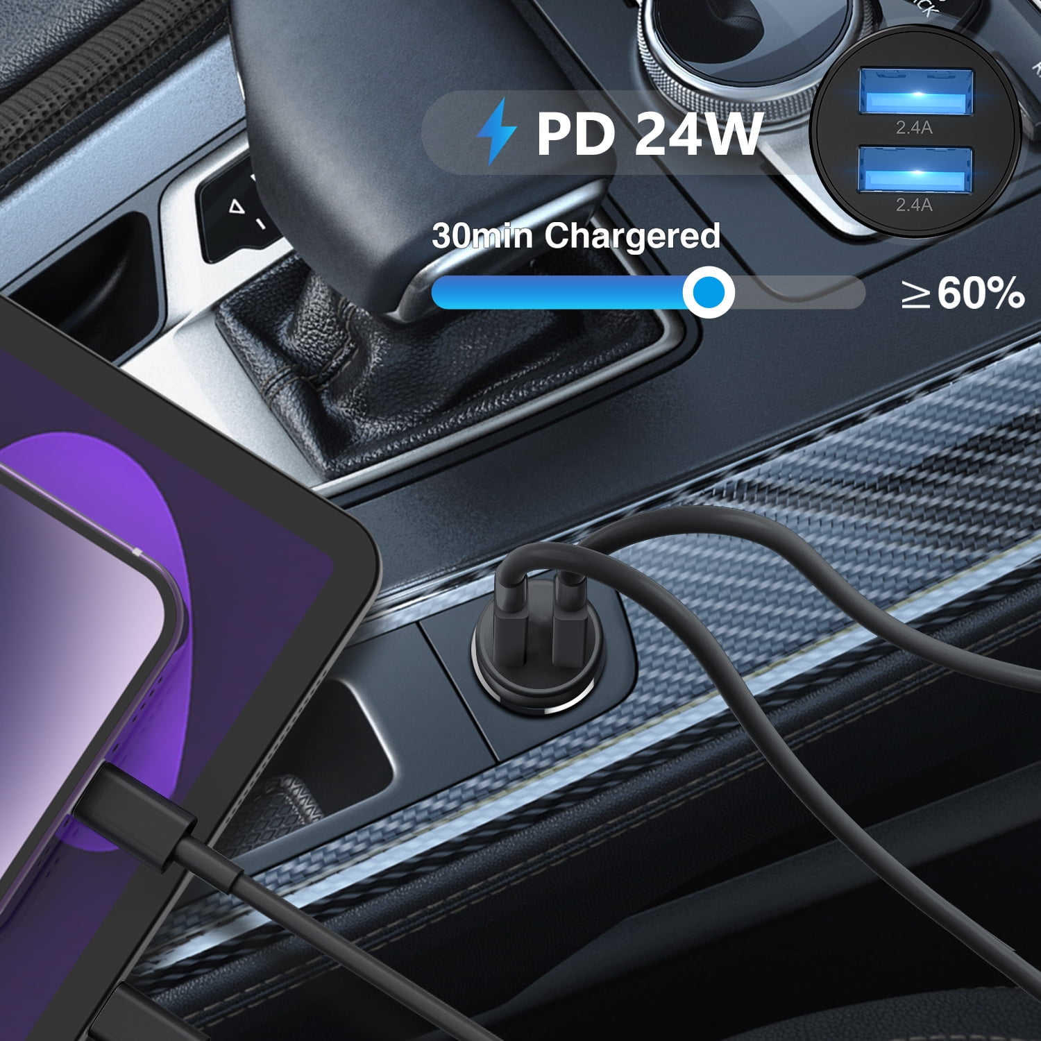 iPhone Car Charger Apple MFi Certified, USB C Car Charger Adapter