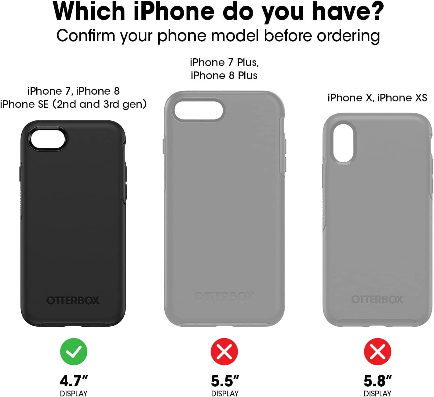 OtterBox SYMMETRY SERIES Back Cover Case for iPhone SE 3rd 2nd gen 8 and 7, Black