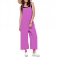 thumbnail image 2 of WTOBBY Women's Casual Wide Leg Jumpsuit Romper in Solid Color, Overalls Style with Adjustable Straps, Side Slit Legs, and Pockets for Stylish Comfort,Purple PinkL, 2 of 5