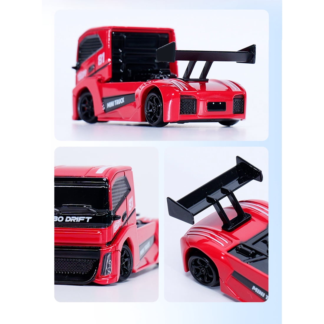 1/87 Scale 4WD Full Proportional RC Drift Car,  2.4G HighSpeed Mini Truck Model with Simulated Brake Calipers, Linked Lights (RTR/Red)