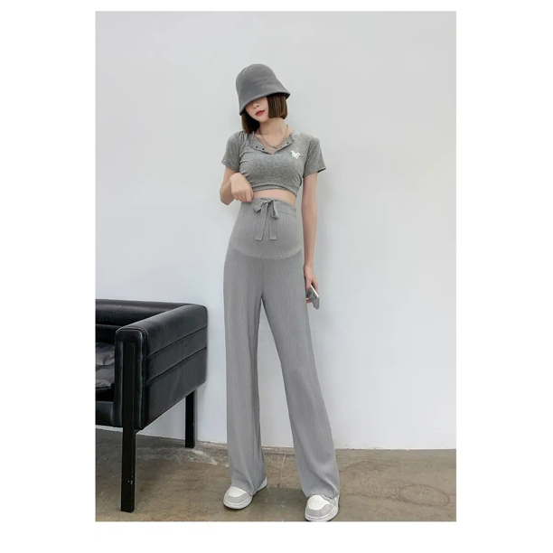 Pantalones de maternidad con parte inferior acampanada, ropa de embarazo de pierna recta holgada informal de estilo fino de verano para madres esperando