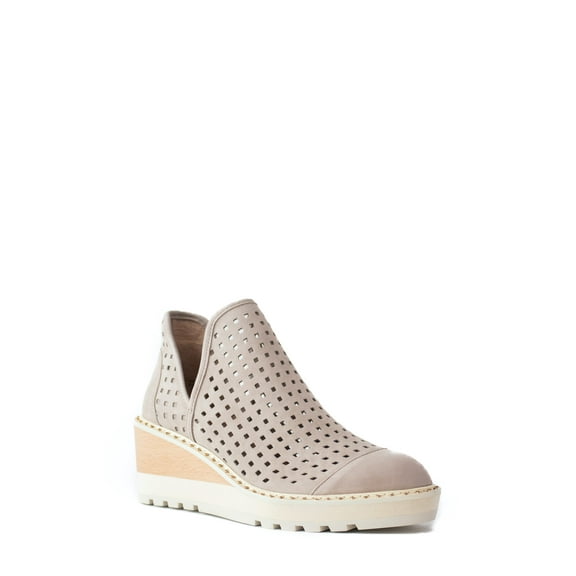 Cecelia New York Georgie Taupe Cut Out Low Perforated Wedge Ankle Boot Bootie
